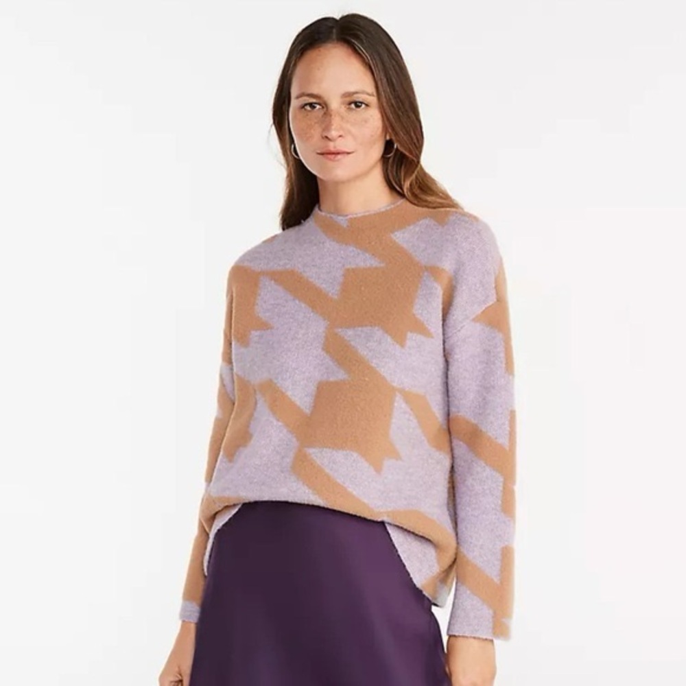 Ann Taylor Womens Camel and purple mock neck houndstooth Sweater